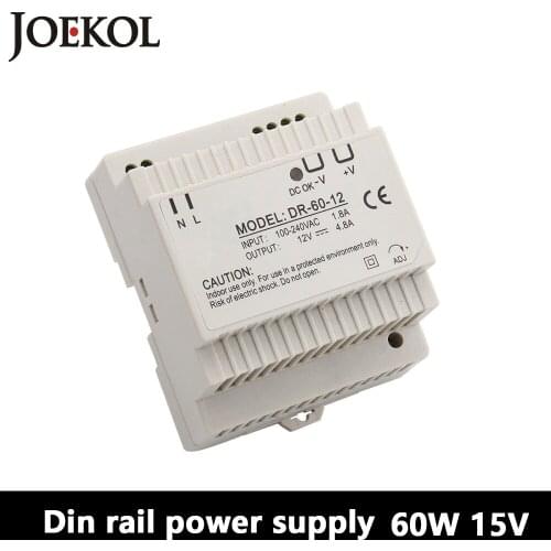 DR-60 Din Rail Power Supply 60W 15V 4A,Switching Power Supply AC 110v/220v Transformer To DC 15v,ac dc converter
