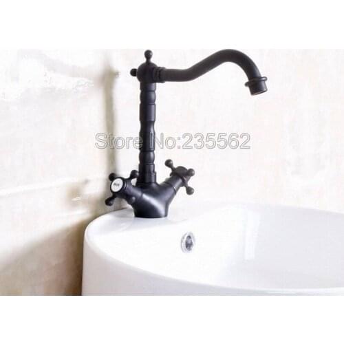 Deck Bathroom Basin Sink Mixer Tap Black Oil Rubbed Brass Faucet Dual Cross Handle Faucet Bathroom Faucets lnf142