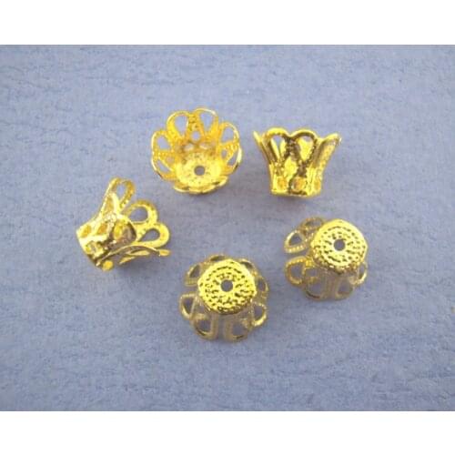 Alloy Beads Caps Cup Gold Color (Fits 8mm-10mm Beads) Pattern Pattern 9mm( 3/8") x 7mm( 2/8"), 75 PCs new