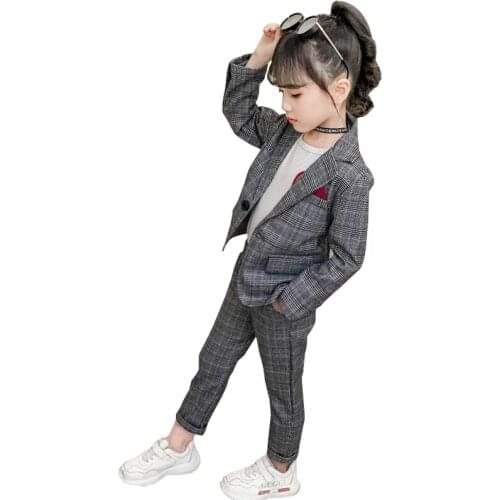 Girls Clothing Set Autumn Spring Girl Plaid Suit Jackets Pants Teenage Tracksuit Girls Clothes Children Outfits 6 8 10 12 Years