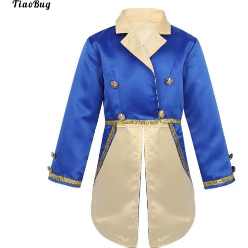 TiaoBug Kids Boys Prince Costume Long Sleeves Turn-Down Collar Tuxedo Jacket Tailcoat For Halloween Cosplay Party Christmas