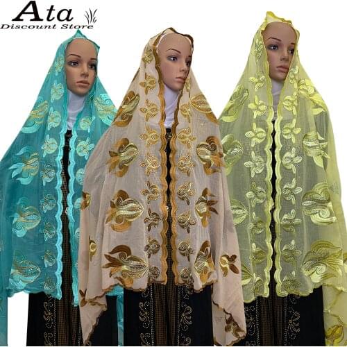 Muslim Womens Scarf Hijab Dubai African Headscarf Prayer Hats Embroidery Big Beautiful Lace Shaws Ramadan Party Outfits H002