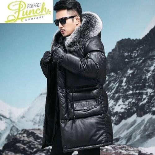 Cow Leather Jacket Men Thick Winter Fox Fur Collar Hooded Mens Duck Down Coat Jaqueta De Couro 41-8818008M2 YY674