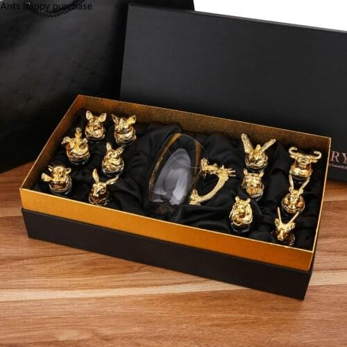 Twelve Zodiac Liquor Wine Glass Set Household Small Wine Glasses Hip Flasks Chinese Imitation European Drinkware Exquisite Gift