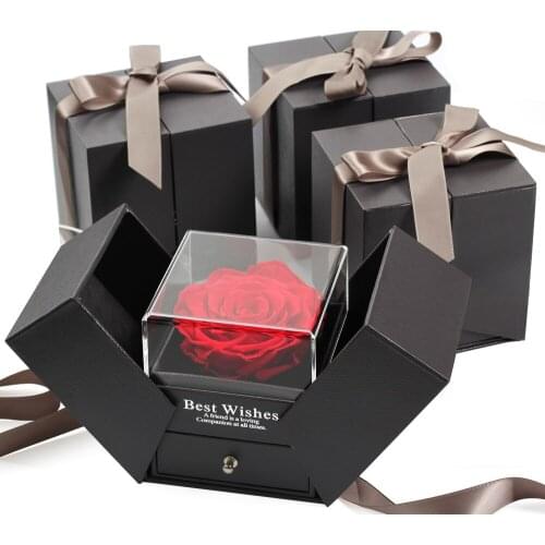 Unfade Dried flowers Jewelry Box Preserved Rose Women Earrings Necklace Lipstick Makeup Storage Valentines Mothers Day Gift