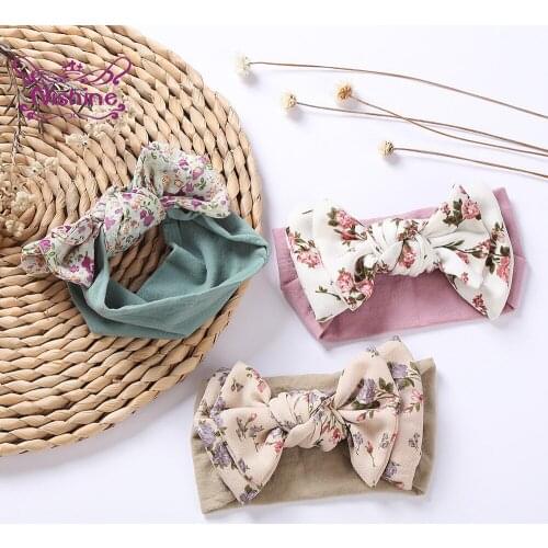Nishine Infant Vintage Flowers Pattern Bows Elastic Hairband Cute Print Bowknot Baby Headband Sweet Hair Accessories Photo Props