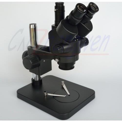 New BlacK Microscope 7X-45X Table Pillar Stand Zoom Simul Focal Trinocular Stereo Microscope