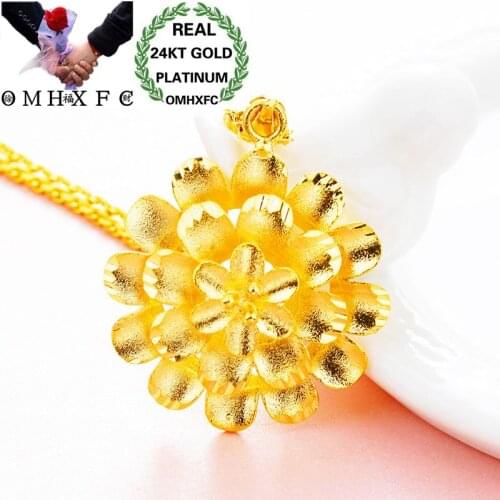 OMHXFC Wholesale European Fashion Woman Girl Party Birthday Wedding Gift Hollow Rose Flower 24KT Real Gold Charm Pendant PN136