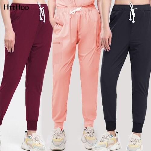 Wholesale Elastic Waistband Fashion Scrub Pant Clinic Jacket Medical Uniform Pants Ladies Jogging Work Uniform Pant Spa Slim Fit