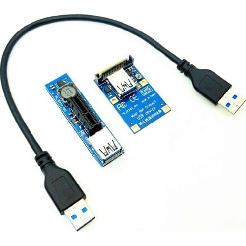 PCI-E Riser Mini PCIE to PCI-E X1 Extension Port Adapter Riser Card SATA Power Connector with 30cm USB Extension Cable Extender