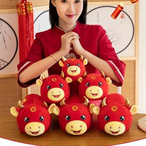 1Pc 2021 Chinese New Year Zodiac Ox Cattle Plush Toy Milk Cow Mascot Plush Doll