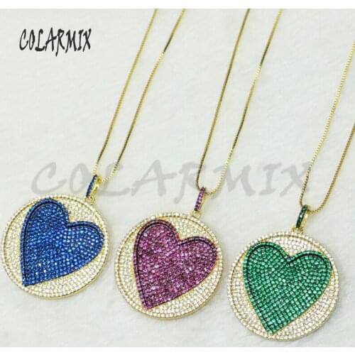 3 Pcs High quality Heart shape pendant necklace pendant necklace gift for lady Gold color pave zircon charms jewelry necklace