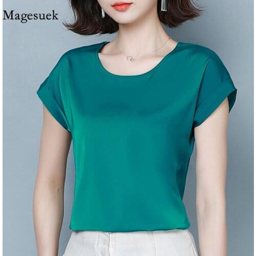 Casual Women Blouse 2020 Fashion Summer Sexy Silk Shirts Women Solid Satin Blouse Tops Party Girls Shirt Blusas Femininas 9498