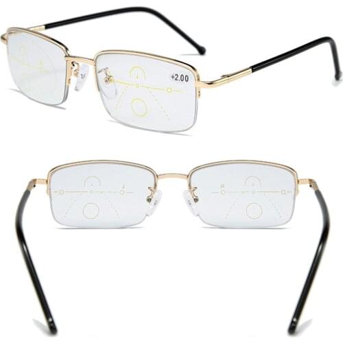 Spring Temple Alloy Frame Luxury Men Women Progressive Multifocus Reading Glasses ADD 75 100 125 150 175 200 To 400 with Case