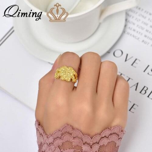 QIMING Personality Korean Simple Geometric Ring Adjustable Irregular Vintage Gold Jewelry Accessories Gift