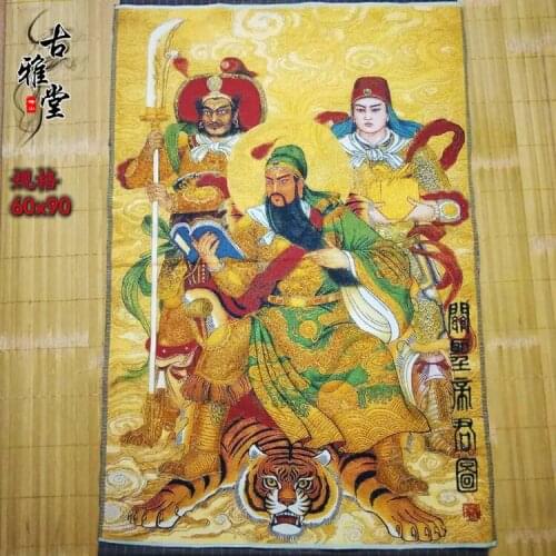 Antiques Miscellaneous Collection Portrait of Guan Yu Portrait of Zhang Fei Three Kingdoms Painting Silk Embroidery