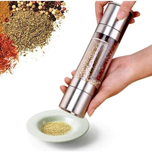 Manual Stainless Steel 2 in 1 Salt and Pepper Grinder Dual Hand Spice Mill with Ceramic Core Kitchen Gadget Tool