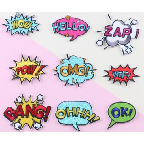 Self-adhesive Slogan WOW OMG POW Iron on Letters Patches Embroidered Appliques Stripes for Clothing Jacket Clothes Sticker Diy