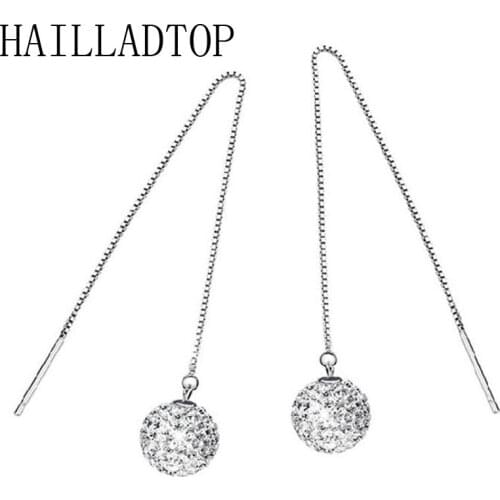 Fashion Women Girl Long Chain Drop Earrings Silver Plated Shambhala Ball Cross Chain Crystal Beads Chain Earrings Hot Sale