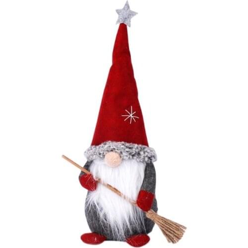 Standing Santa Claus with Broom Christmas Dwarf Gnome Doll Ornaments Cute Cartoon Dwarf Elf Home Decor Christmas Desktop