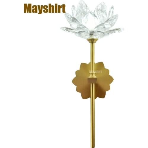 K9 Crystal Lotus Copper Led Wall Light Chinese Classical Living Room Deco Bedroom Wall Lamp Zen Aisle Dining Room Light Fixture
