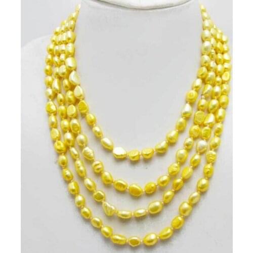 Trendy 80" Women Necklace & Yellow Natural Pearl Baroque 7-9mm
