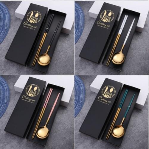 High Quality 2pcs/Box Gift Stainless Steel Dinnerware Set Gift Silverware Dinner Nordic Tableware Spoon Chopstick Cutlery Set