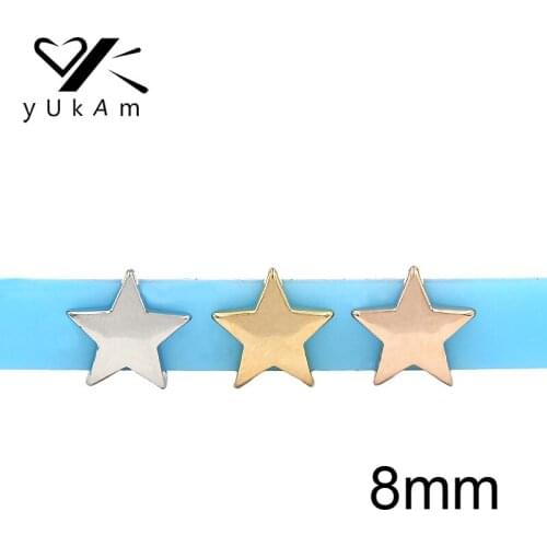 YUKAM Silver Color Rose Gold 8mm Pentagram Lucky Small Stars Slide Charms Keeper for Mesh Bracelets Jewelry Accessories Making