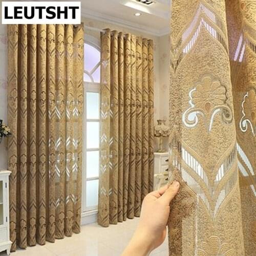 European-style Curtains for Living Dining Room Bedroom Thickened Screen Jacquard Curtain Brown Coffee Color Tulle Curtain Window