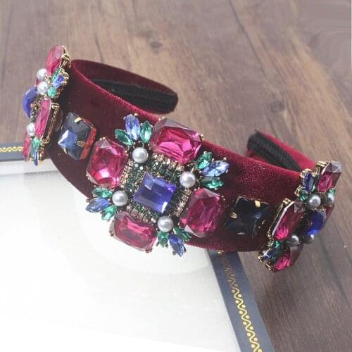 Luxury Baroque Colored Rhinestone Cross Headband Pink Red Headband Temperament Street Shoot Personality Headband For Women