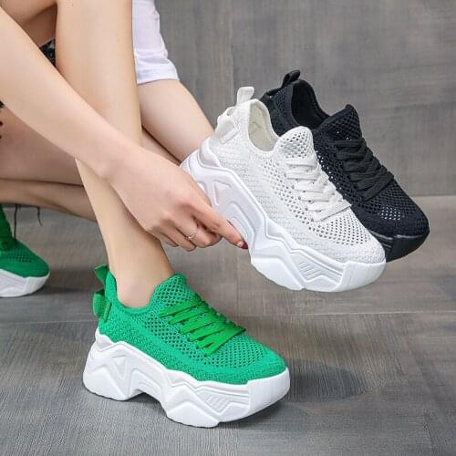 Spring High Platform High Heels Women Thick Sole Shoes 6.5CM Heels Wedge Sneakers New 2021 Breathable Mesh Casual Shoes Woman