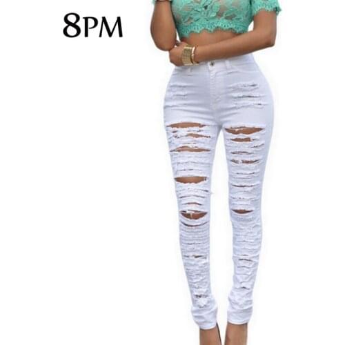 Womens Ripped Skinny Jeans High Rise Stretch Distressed Jeans Black White Streetwear Fashion Ripped Jeans Denim Trousers