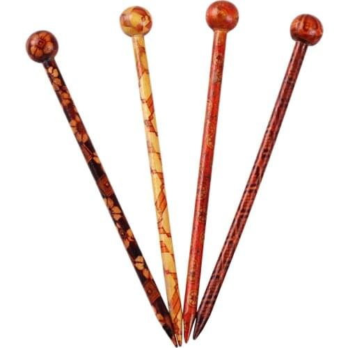 4pcs BOHO Style Printed Beauty Wooden Hair Pins Hairwear Woman Hair Sticks Accessory Chinese Style Women Hairpins Ball Head 13cm