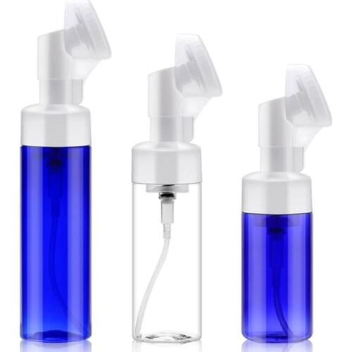1pc 100ml 150ml 200ml Clear Blue White Foaming Bottle Froth Pump With Silicone Brush Head Face Cleaning Makup Foam Bottles