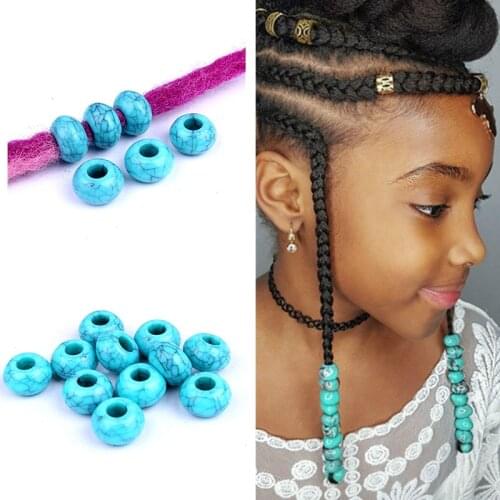 10 Pcs/lot Dreadlocks Acrylic Hair Ring Hair Braid Blue Beads Hair Braid Dread Dreadlock Beads Cuffs Clips Approx 6mm Hole