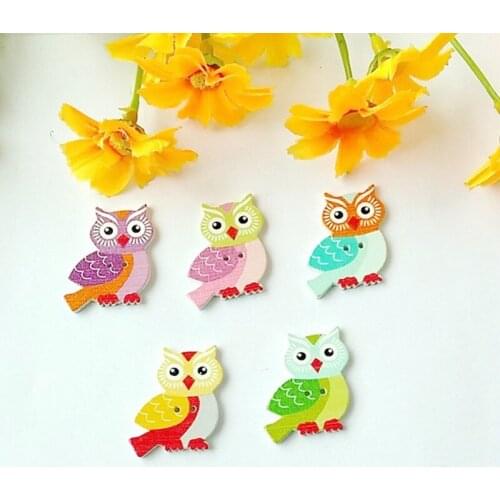 120 pcs 25*27mm wooden Button Random Mix Color Owl Painting Decorations Buttons for Craft Scrapbook Sewing Accessories