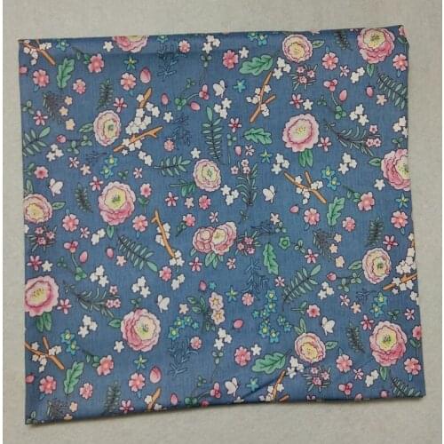160cm Width Blue Colorful Blooming Flowers Printed 100% Cotton Fabric Floral Patchwork baby cloth apparel dress home decoration