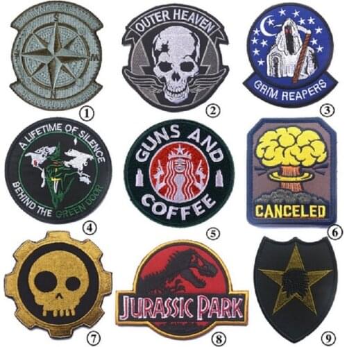 3D Embroidery Patches Outer Heaven Patch Jurassic Park Grim Reapers Patch Armband Guns And Coffee Patches Canceled ED Pacth