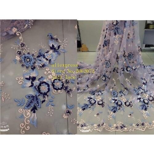 5yards/bag 5 Mixed color embroidery bead three-dimensional flower high-grade French fabric for wedding dress design GY79