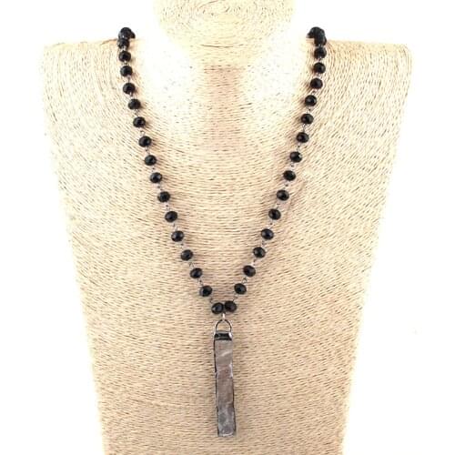 Free Shipping Fashion Bohemian Tribal Jewelry Black Glass Bead Rosary Chain Long Druzy Necklaces
