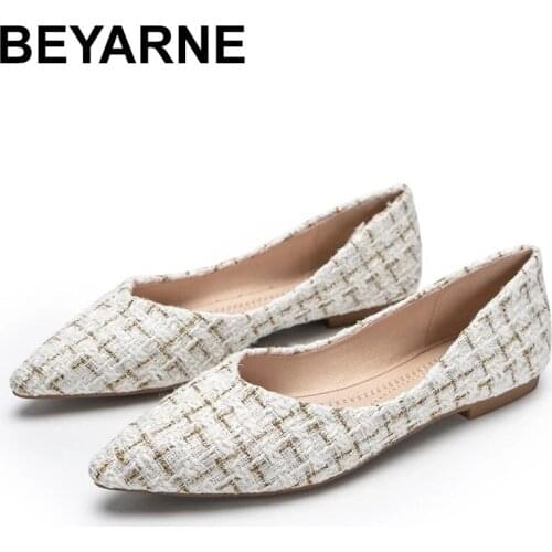 BEYARNERoll-up pointed toe gold line flats ballet shoes women slip on shallow loafers mixed colors egg roll shoes woman big size