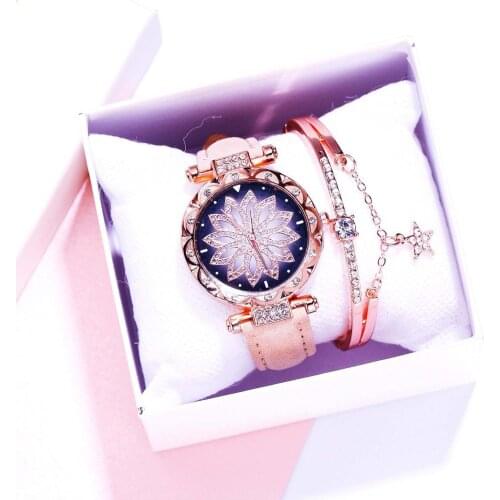 Women Starry Sky Watch Luxury Bracelet Diamond Watches Ladies Casual Leather Band Quartz Wristwatch Female Clock Reloj Mujer F3