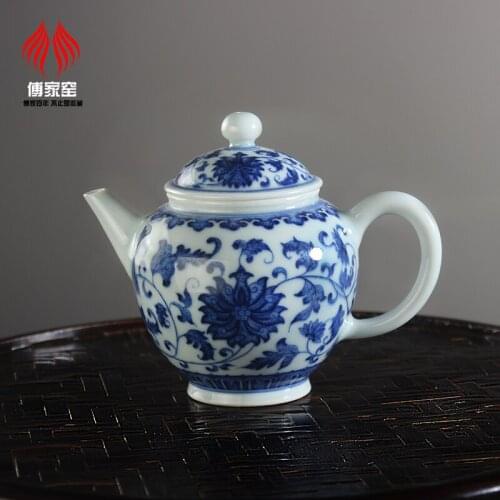 Fujia chaiyao teapot blue and white lotus hand painted porcelain
