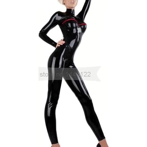Black Latex Catsuit Open Breast Zentai Rubber Fetish Bodysuit Latex Plus Size Jumpsuit Adult Costume BNLC166