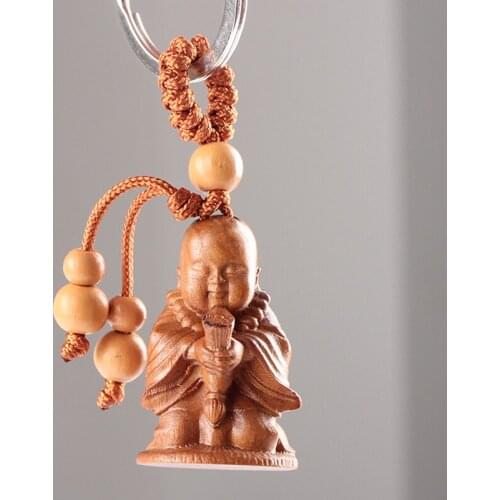 Handmade Wood Products Keychain Supplies Car Key Ring Carving Cute Doll Amulet Pendant Keychain Amulet Pendant Ring All the Best