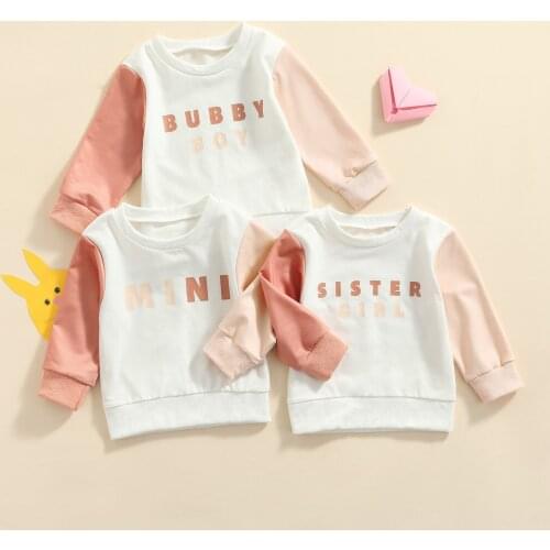 Children’s Fashion Letter Print Sweatshirt Casual Round Neck Color-block Long Sleeve Pullover Sweater