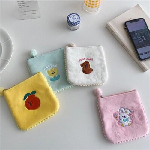 Cute Bear Travel Cosmetic Bag Sanitary Pad Pouch Plush Ball Lace Napkin Towel Receiving Bags Beauty Case For Teenager Girls