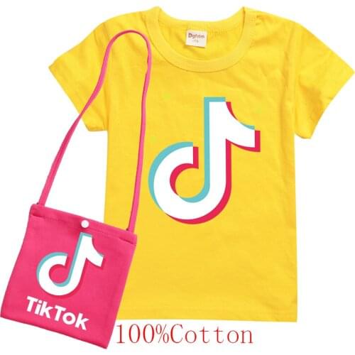 TIK TOK T Shirt with Bag Kids Summer Clothes Baby Girls Lovely Tees Teen Boys Youth T-Shirt Top