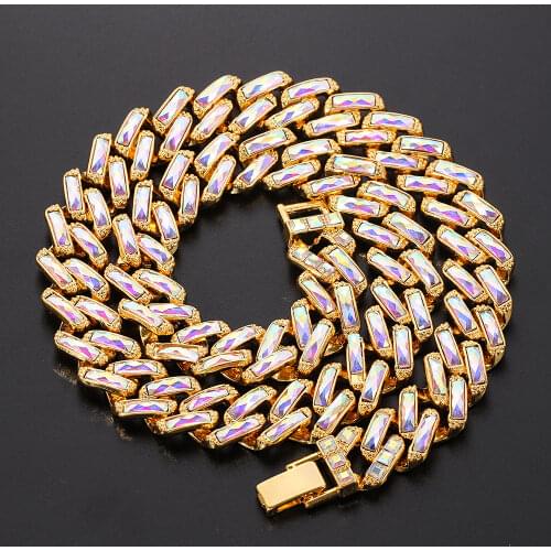 2021 New 15mm Cuban Chain Super Flash Colorful Full Diamond Hip Hop Street Dance Personality Mens and Womens Necklace Bracelet