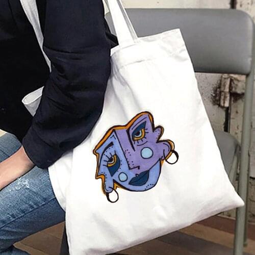 Abstract Cartoon Ulzzang Print Canvas Tote Bag Large Fun Harajuku Vintage Shopper Bags Women Ins New Casual Korea Shoulder Bags
